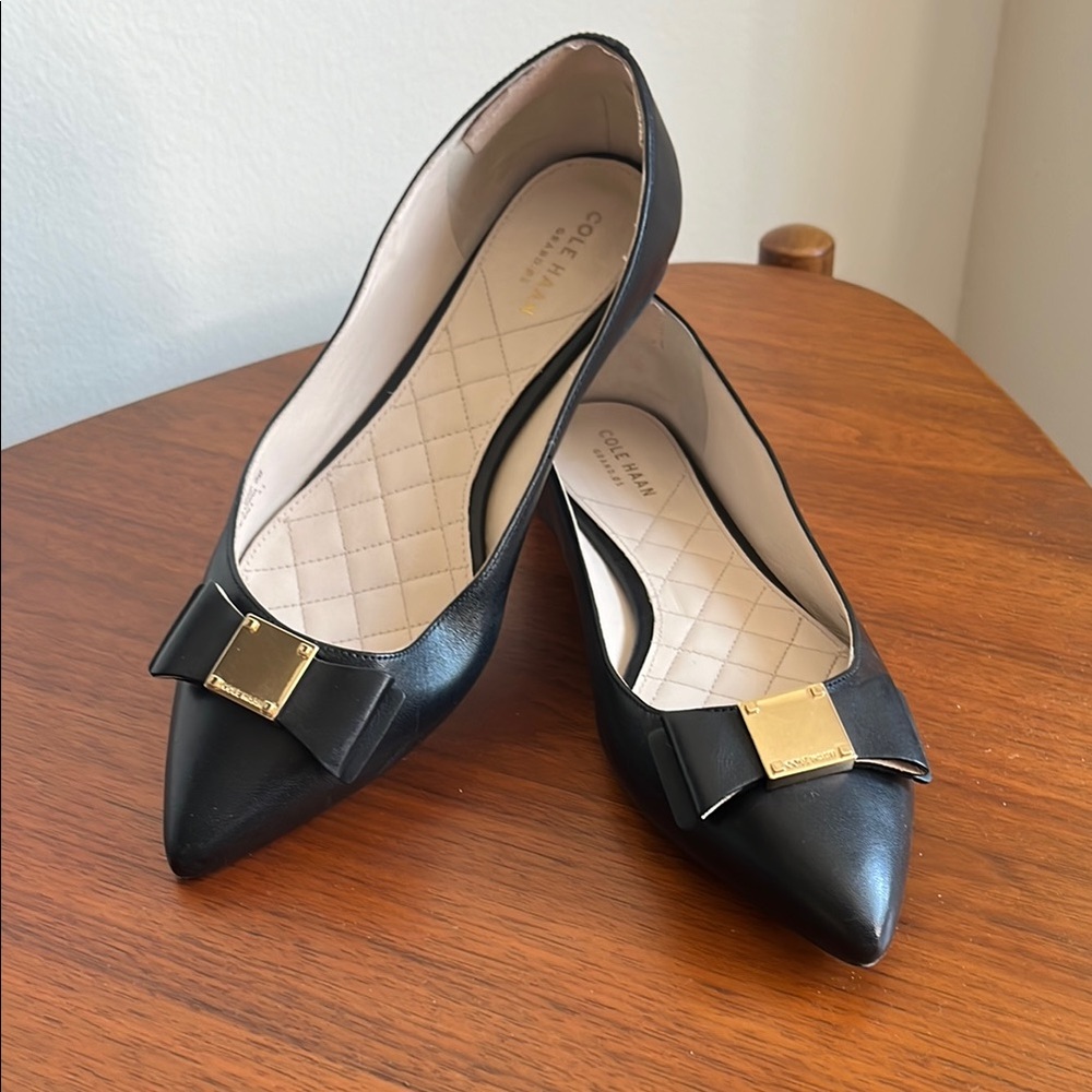 Cole Haan Black and Gold Flats with Elegant Design